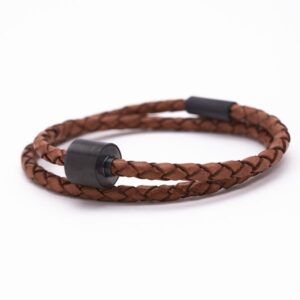 Barrel Bracelet Braided Leather Cognac / Barrel Black Large - Image 2