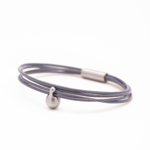 Charm Bracelet Leather Grey/Steel Medium - Image 2