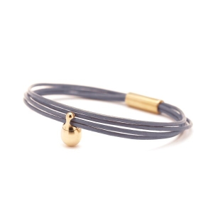 Charm Bracelet Leather Grey/Gold Medium - Image 2
