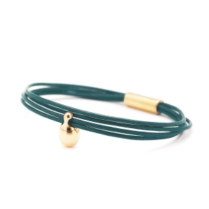 Charm Bracelet Leather Petrol/Gold Medium - Image 2