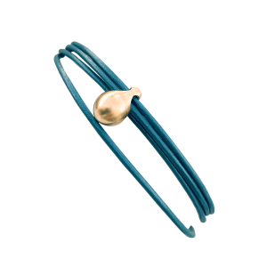 Charm Bracelet Leather Petrol/Gold Medium