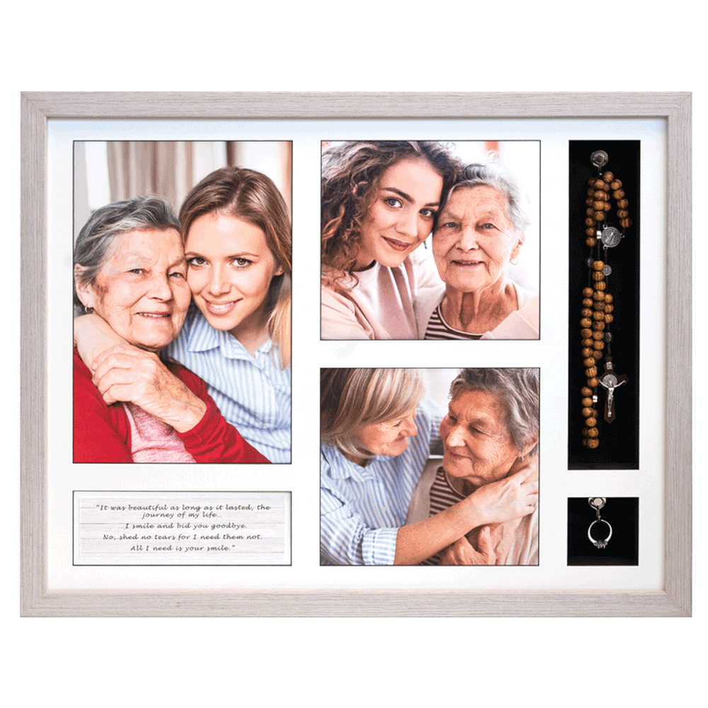20? X 16? Frame Urn LIGHT GREY OAK with Quote and 2 Keepsake Hooks