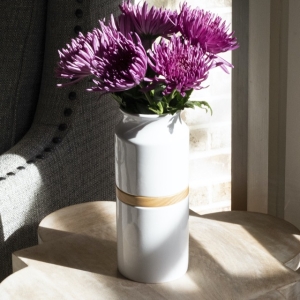 Fiori Vase White with Oak